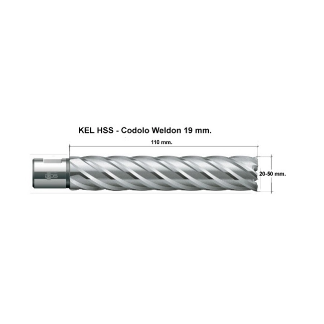 Vendita online Fresa extra lunga a corona in acciaio HSS KEL Weldon 19 mm.